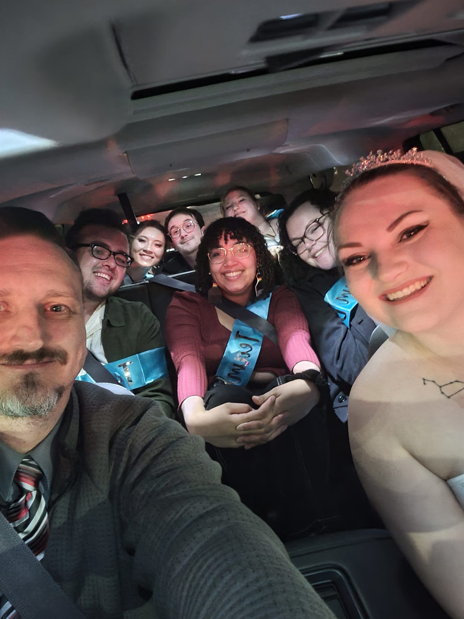 A bachelorette party in the back of the full-size SUV