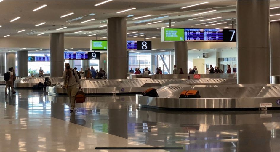 The baggage claim hall at Salt Lake City International, carousels seven, eight and nine