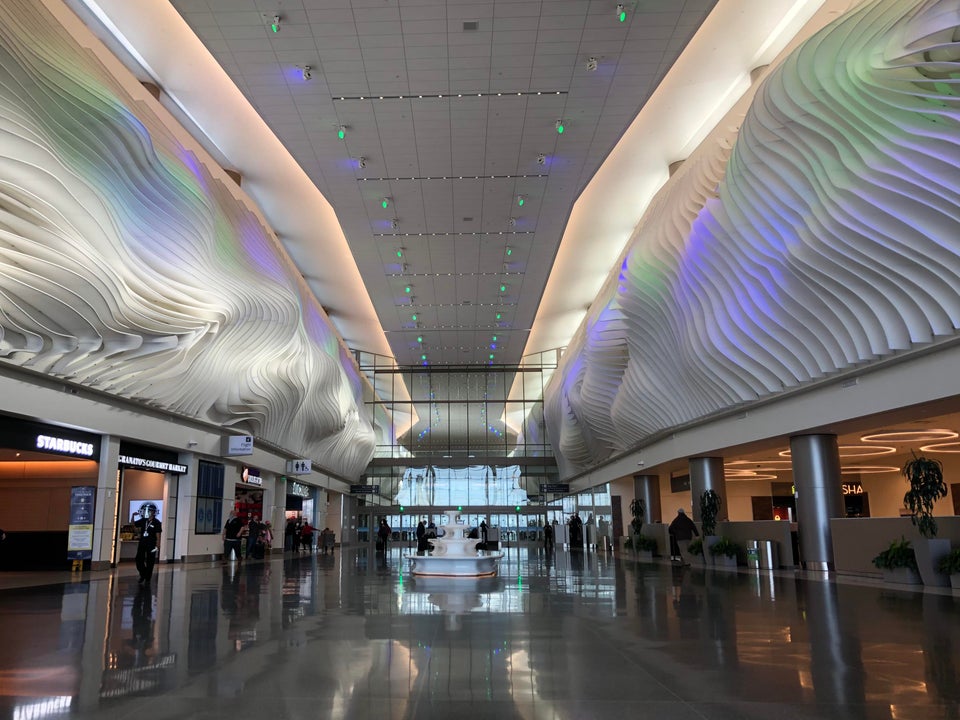 The Canyon walkway at Salt Lake City International, looking along it toward the exit